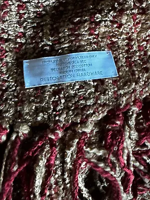 Restoration Hardware Burgundy & Gold Chenille Fringed Throw 57  X 76  • $175