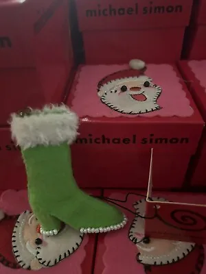 Vintage Michael Simon Light Green Beaded Christmas Ornament Boot • $10