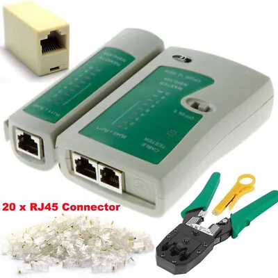 Ethernet Network Kit RJ45 Cat5e Cat6 Cable Crimping Tester Tool Connector Joiner • £9.45