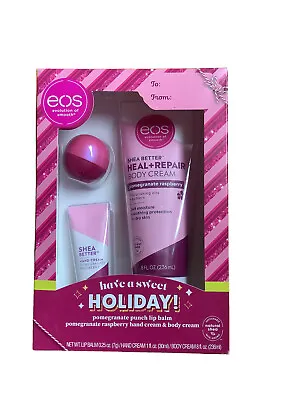 EOS Gift Set Pomegranate Lip Balm Raspberry Body Cream Hand Cream Gift Women NIB • $14.99