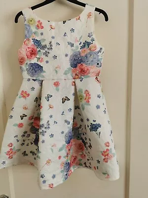 Girls Dress Blue With Floral Print Yumi Age 7-8 P • £15