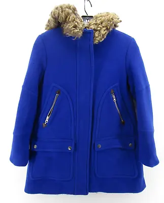 J Crew Jacket Women 8P Petite Blue Stadium Cloth Nello Gori Parka Wool Coat • $80.09