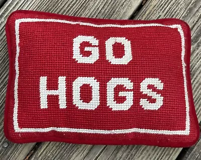 Vintage Arkansas Razorbacks Needlepoint Pillow Go Hogs 8” • $35