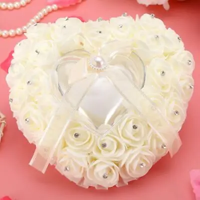 £7.14 • Buy Heart-shaped Ring Box Rose Rhinestone Wedding Rings Box Bearer Pillow Box Decor