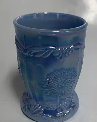 Mosser Dahlia Blue Carnival Glass Tumbler • $15