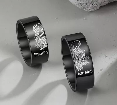 SET Of 2 Couples Skull Ring Engraved Names Personalized His Her Ring Promise USA • $29.90