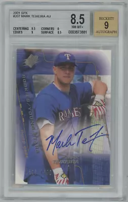 Mark Teixeira 2001 UD SPX Rookie Card Autograph RC Auto #207 BGS 9 25296 • $49.99