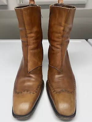 Yves Saint Laurent YSL Vintage Brown Leather Wingtip Johnny Boots Size 42 US 9 • $275