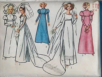 Vtg 70s Simplicity 8575 Wedding Bridesmaid Long Dress Train Edwardian 12 NEW • £21.50