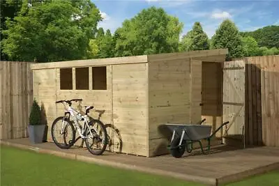 Empire 3000 Pent Garden Shed Wooden 14X8 14ft X 8ft Tongue & Groove 3 LOW WINDOW • £1120.56