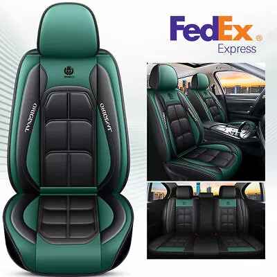 Luxury Leather 5-Seats Car Seat Covers Full Surrounded Black+Green Seat Cushion • $74.68