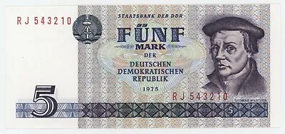 Germany Democratic Rep. 5 Mark 1975 Pick 27 UNC Uncirculated Banknote T. Muntzer • $9.95