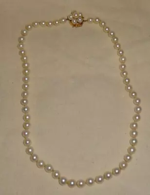 6mm 14K Yellow Gold Akoya Saltwater Cultured Pearl Necklace Vintage Japan 16  • $799.95