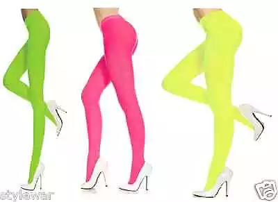 Ladies Opaque Neon 80's Tights Fancy Dress Costume Accessory Full Foot Tights • £3.31