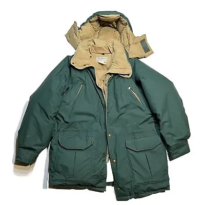 Vintage LL BEAN PARKA MAINE WARDENS Gortex Down USA Green Size L RARE • $87.50