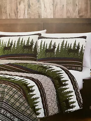 NWT Mossy Oak Quilt Set 3 Piece Full/Queen Size Pine Trees And Deer Silhouette • $79.95