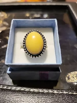 Vintage .925 Jadeite Burmese Yellow Gemstone Ring. Size 5 US • $255