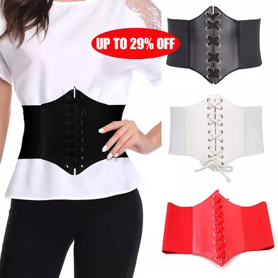 Black Women's Ladies Underbust Waist Wide Band Belt Lace Up Cincher Shape Corset • £3.62