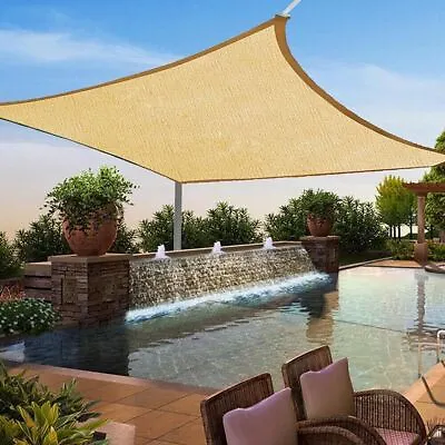 Sun Shade Sail 10' X 10' Square Sand 185GSM UV Block Canopy For Patio Lawn Yard • $28.99