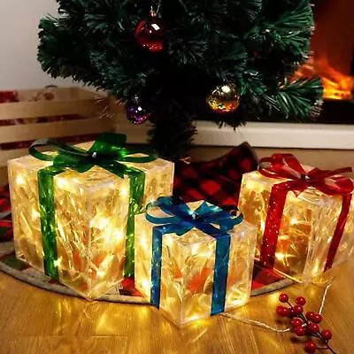 Christmas Lighted Gift Box Led Light Up Present Boxes Christmas Decorations • $15.46