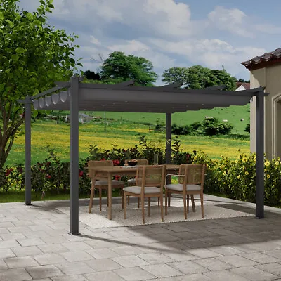 4x4m Outdoor Gazebo Retractable Roof Aluminium Pergola Garden Sun Shade Shelter • £389.99