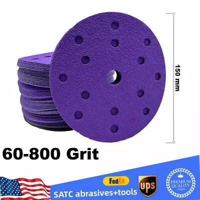 60-800 Grit 150mm Wet And Dry Sanding Disc Pads 15 Hole Sandpaper Hook And Loop • $11.35