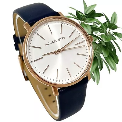 MICHAEL KORS Ladies Pyper Navy Leather Strap Watch MK2893; 100% Authentic • $79.99