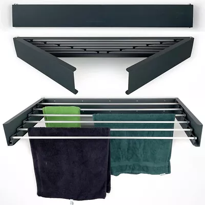 Clothes Drying Rack Wall Mounted Foldable Dryer Line Airer Indoor Outdoor 5 Bar • £31.99