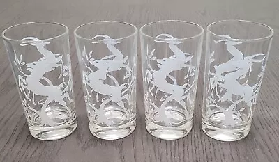 Vintage MCM Federal Leaping Gazelle Antelope Deer Juice Glasses Set Of 4 • $14.24