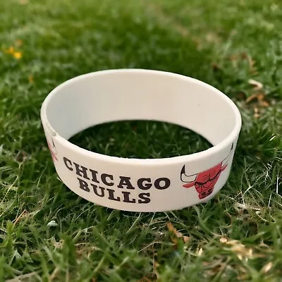 Chicago Bulls Vintage NBA RUBBER Basketball Bracelet White Red Classic 90s • $18.96