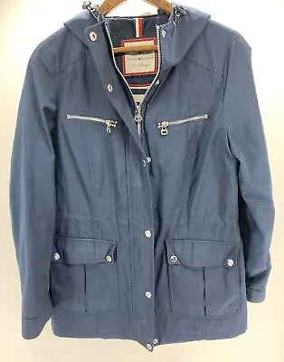 Tommy Hilfiger Full Zip W/Snaps Hooded Jacket Rain Coat Nautical Style Navy Blue • $29.99