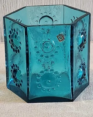 Vintage Dartington Glass Kingfisher Frank Thrower Hexagonal Large 2 Nipple Vase  • £30