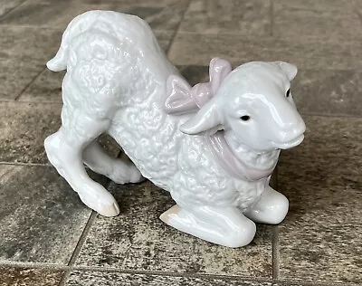 Lladro 6547 Baby Girl Lamb Pink Bow Kneeling Porcelain Figurine • $99.99