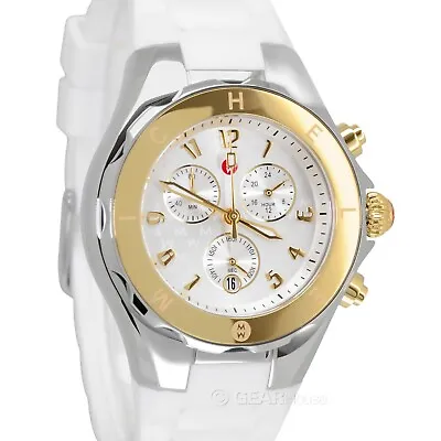 MICHELE Tahitian Jelly Bean Womens 18K Gold Chronograph Watch White Silicone • $281