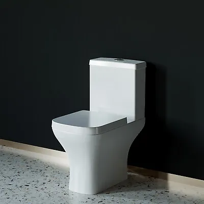 Bathroom Square Close Coupled Toilet Soft Close Seat Cistern Modern WC Pan • £125.47