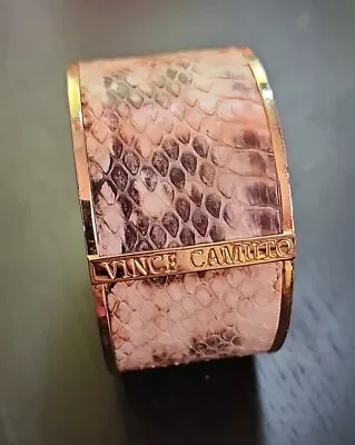 VINCE CAMUTO Bangle Bracelet Snake Print Leather Wide Cream Brown And Gold Tone • $21.24