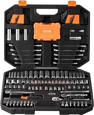 VEVOR 145PC Mechanics Tool Set Tools Kit1/4 3/8  Drive Socket Set SAE & Metric • $77.33