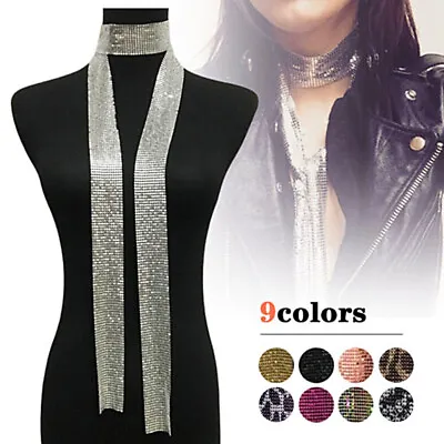 Women Ladies Cocktail Party Sparkly Sequins Scarf Sexy Long Thin Neck Tie Chains • £4.55