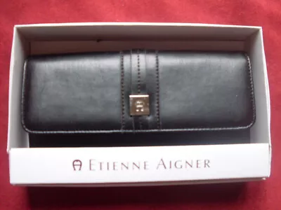 ETIENNE AIGNER Black Leather CLASSICS CHECKBOOK CLUTCH New In Box FSUSA * Read * • $50