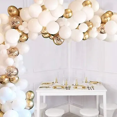 $17.99 • Buy 110 Pcs White Gold Confetti Balloons Metallic Decorations Set Garland Arch Kits
