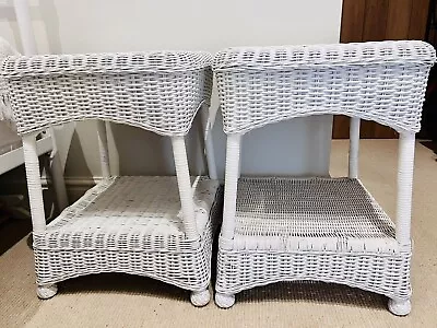 £40 • Buy White Wicker Side Tables Pair Shabby Chic