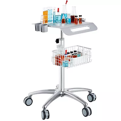 VEVOR Mobile Rolling Cart Height-Adjustable Medical Trolley Cart With Basket • $169.99