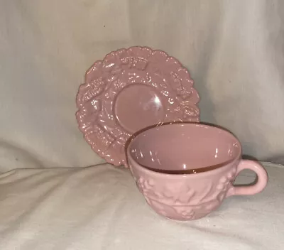 VTG PV Italy Pink Embossed Grape Majolica Tea Cup And Saucer • $15