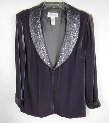 $16 • Buy Bloomingdales Gray Velvet Topper Size P Large Sequin Lapel Long Sleeves