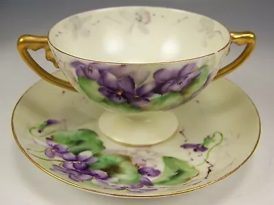 Vintage Rosenthal Hand Painted Violets Footed Cream Cup & Saucer D • $189.99
