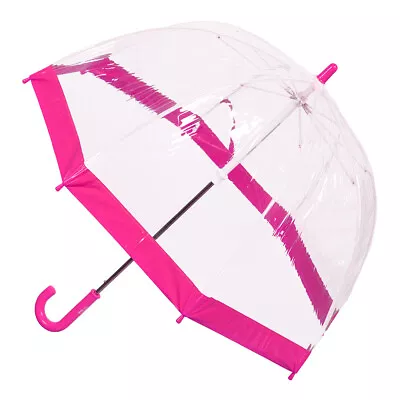 Clifton Kids 67cm Clear PVC Dome/Birdcage Umbrella Wind Resistant Pink Border • $29.95