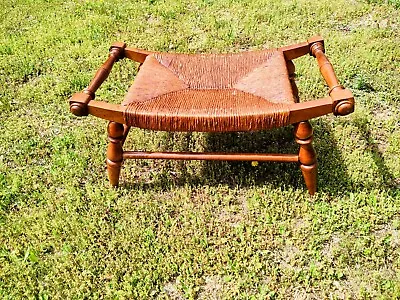 Nice!! Vintage Tell City Solid Hard Maple Wood Foot Stool Woven Rush Seat! • $45