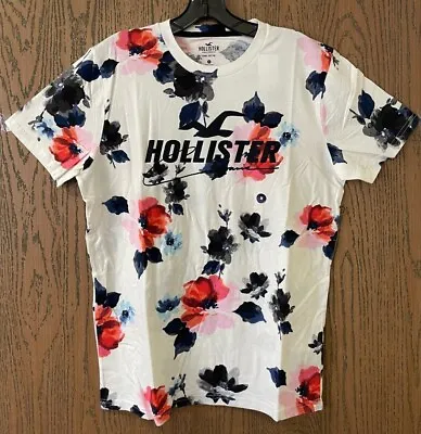 Hollister HCO Men's Logo Floweriest Short Sleeve Crew Neck T-shirt In White Gray • $13.99