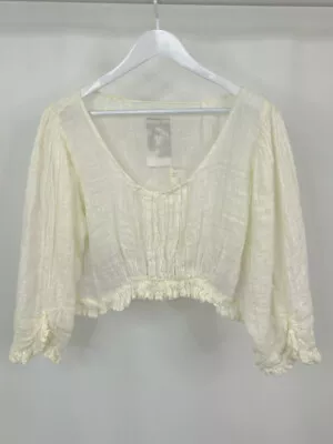 MAGNOLIA PEARL Cropped Gauze Peasant Top One Size Ivory Blouse Boho Lagenlook • $231.99