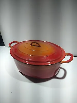 DESCOWARE Belgium Orange Flame Enamel Oval Cast Iron 4 Quart Dutch Oven W/ Lid • $44.95